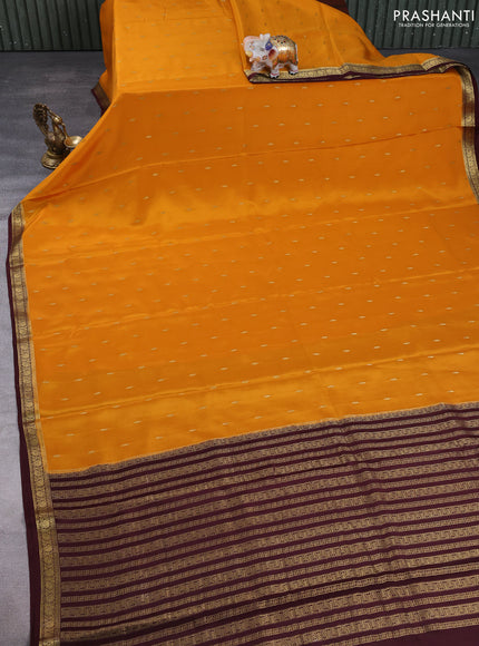 Pure Mysore Silk Saree mustard yellow and coffee brown with zari woven buttas and zari woven border