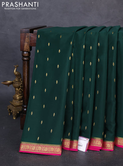 Pure Mysore Silk Saree bottle green and pink with zari woven buttas and zari woven border
