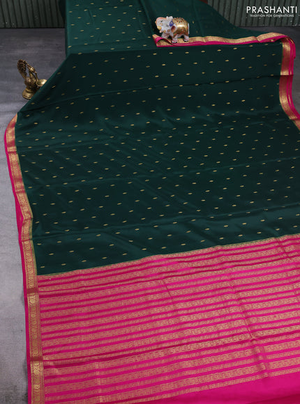 Pure Mysore Silk Saree bottle green and pink with zari woven buttas and zari woven border