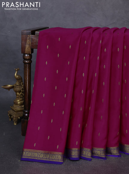 Pure Mysore Silk Saree rani pink and blue with zari woven buttas and zari woven border