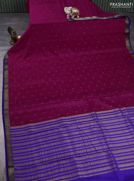 Pure Mysore Silk Saree rani pink and blue with zari woven buttas and zari woven border