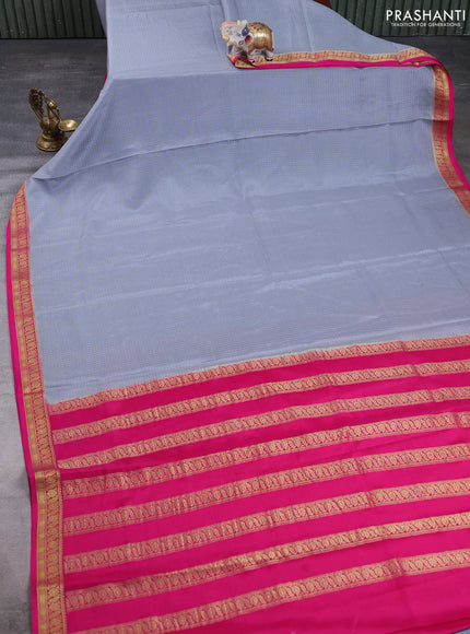 Pure Mysore Silk Saree grey and pink with allover small zari woven checked pattern and zari woven border
