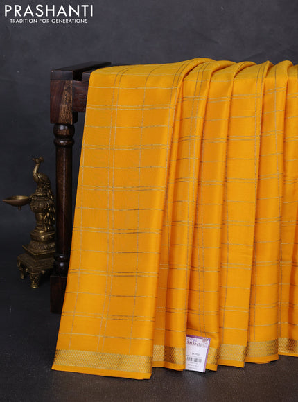 Pure Mysore Silk Saree yellow with allover zari woven checked pattern and zari woven border