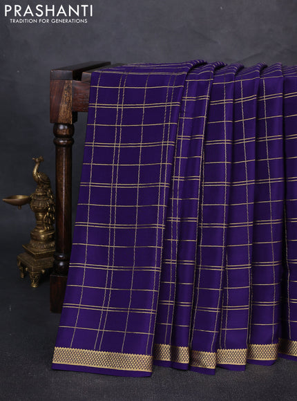 Pure Mysore Silk Saree blue with allover zari woven checked pattern and zari woven border