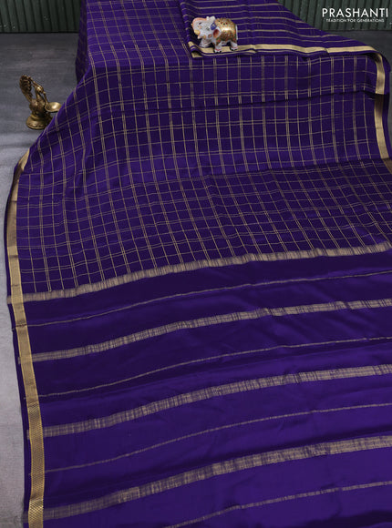 Pure Mysore Silk Saree blue with allover zari woven checked pattern and zari woven border