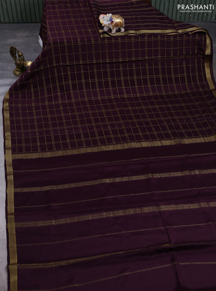 Pure Mysore Silk Saree wine with allover zari woven checked pattern and zari woven border