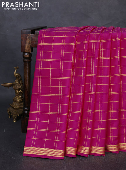 Pure Mysore Silk Saree pink with allover zari woven checked pattern and zari woven border