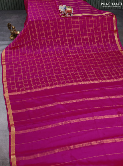 Pure Mysore Silk Saree pink with allover zari woven checked pattern and zari woven border