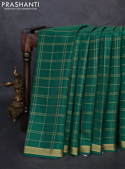 Pure Mysore Silk Saree green with allover zari woven checked pattern and zari woven border