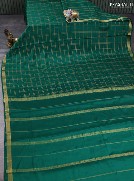 Pure Mysore Silk Saree green with allover zari woven checked pattern and zari woven border
