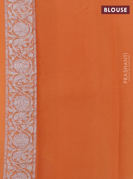Banarasi Chiffon Saree orange with silver zari woven buttas and silver zari woven floral border
