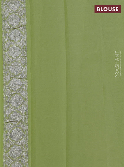 Banarasi Chiffon Saree pista green with silver zari woven buttas and silver zari woven floral border