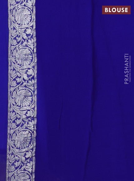 Banarasi Chiffon Saree royal blue with silver zari woven buttas and silver zari woven floral border