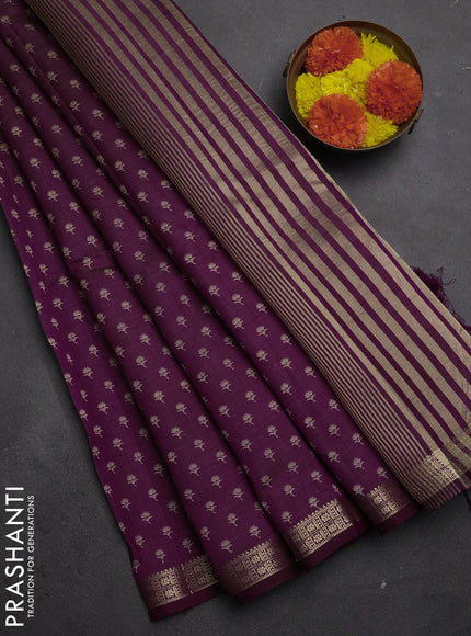 Semi Raw Silk Saree wine shade with allover butta prints and zari woven border
