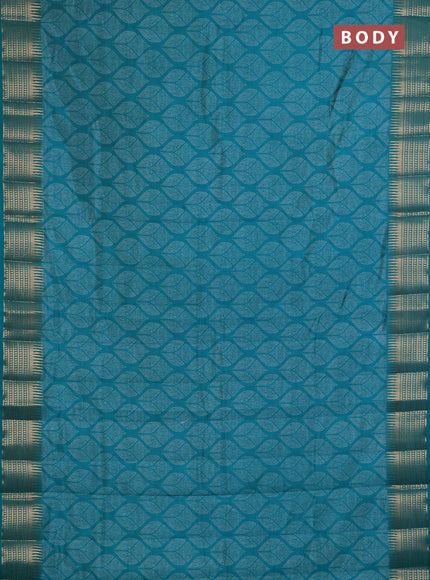 Semi Raw Silk Saree teal blue with allover butta prints and zari woven border