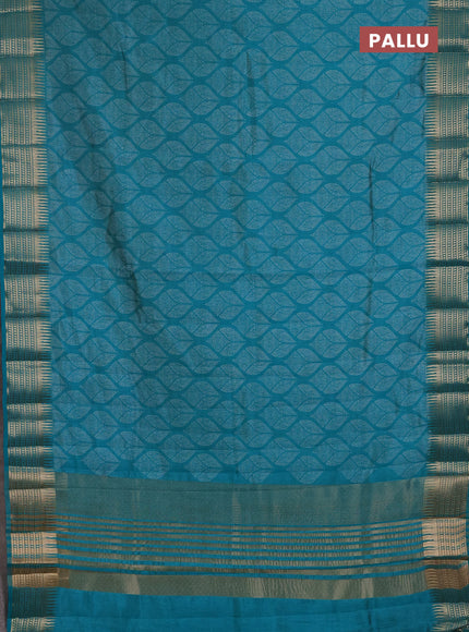 Semi Raw Silk Saree teal blue with allover butta prints and zari woven border