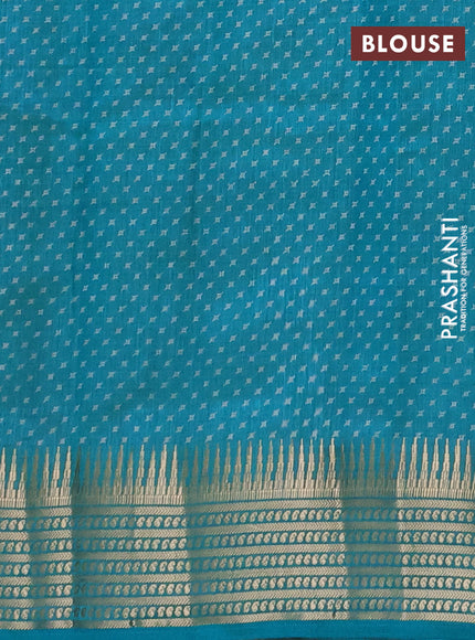 Semi Raw Silk Saree teal blue with allover butta prints and zari woven border