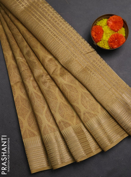 Semi Raw Silk Saree sandal with allover butta prints and zari woven border