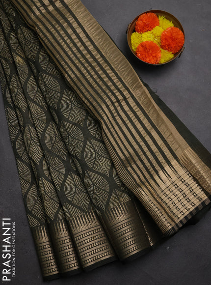 Semi Raw Silk Saree grey with allover butta prints and zari woven border