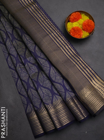 Semi Raw Silk Saree navy blue with allover butta prints and zari woven border