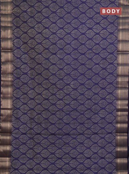 Semi Raw Silk Saree navy blue with allover butta prints and zari woven border