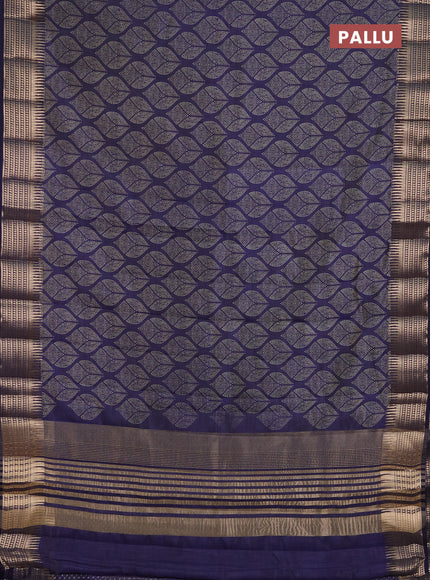 Semi Raw Silk Saree navy blue with allover butta prints and zari woven border