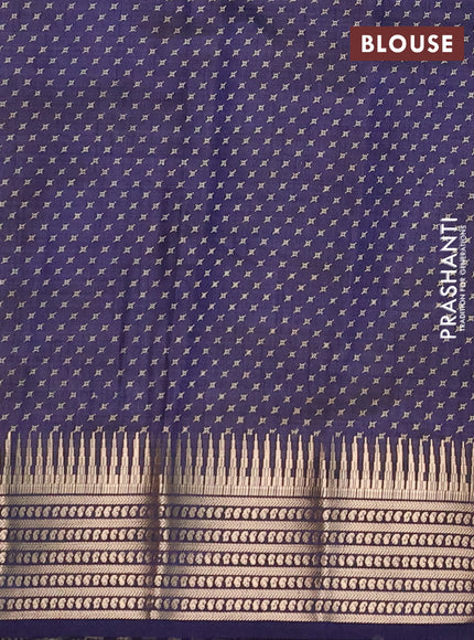 Semi Raw Silk Saree navy blue with allover butta prints and zari woven border
