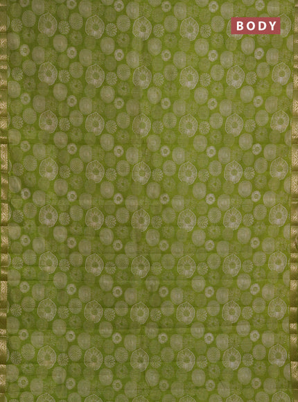 Semi Raw Silk Saree light green with allover butta prints and zari woven border