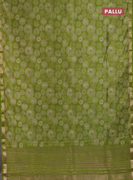 Semi Raw Silk Saree light green with allover butta prints and zari woven border