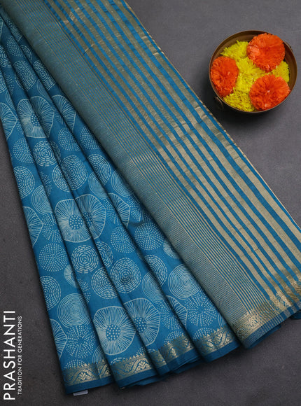 Semi Raw Silk Saree cs blue with allover butta prints and zari woven border