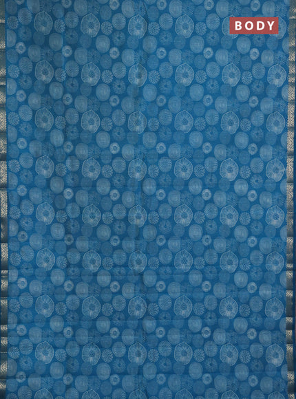 Semi Raw Silk Saree cs blue with allover butta prints and zari woven border