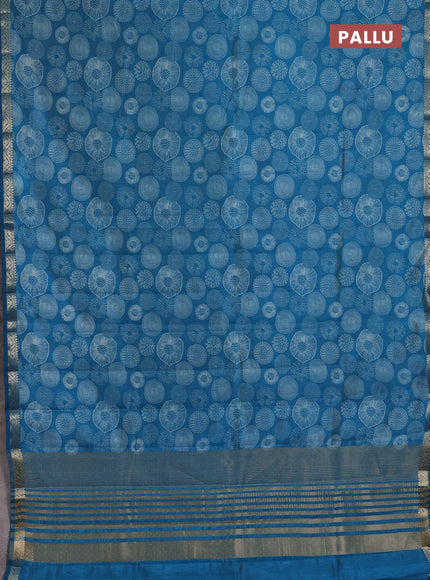 Semi Raw Silk Saree cs blue with allover butta prints and zari woven border