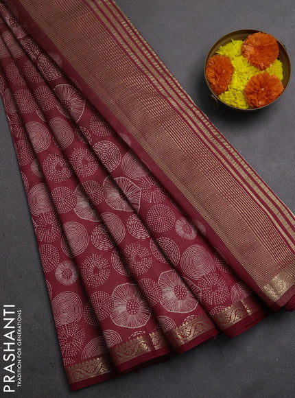 Semi Raw Silk Saree maroon with allover butta prints and zari woven border