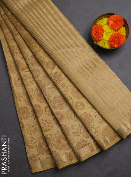 Semi Raw Silk Saree sandal with allover butta prints and zari woven border