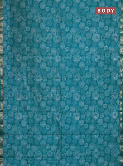 Semi Raw Silk Saree teal green with allover butta prints and zari woven border