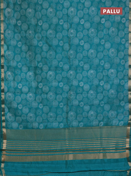 Semi Raw Silk Saree teal green with allover butta prints and zari woven border