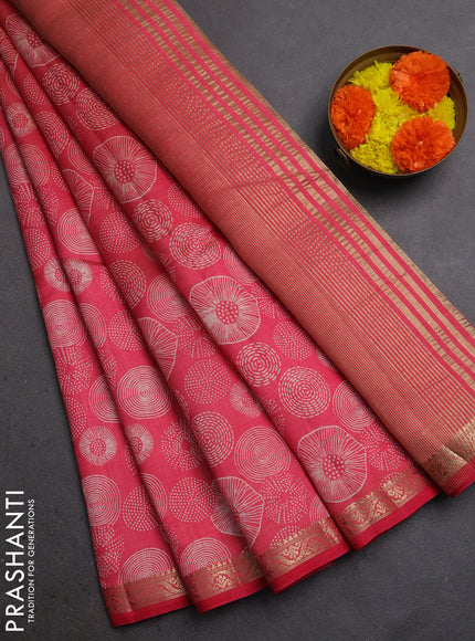 Semi Raw Silk Saree pink with allover butta prints and zari woven border