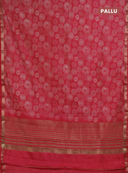 Semi Raw Silk Saree pink with allover butta prints and zari woven border