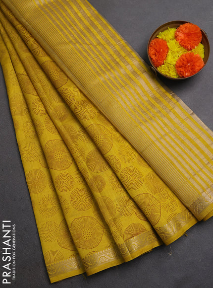 Semi Raw Silk Saree mustard yellow with allover butta prints and zari woven border