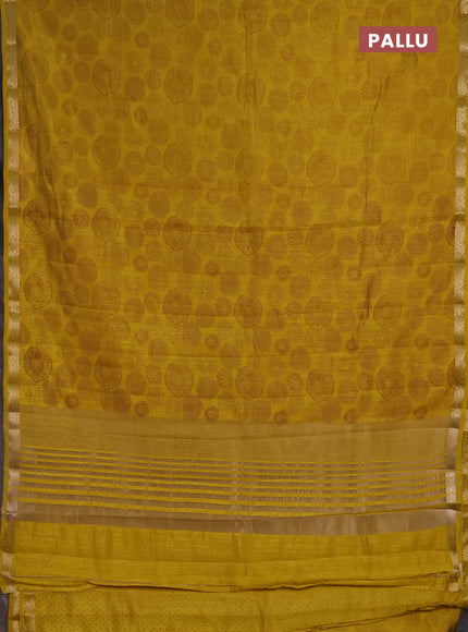 Semi Raw Silk Saree mustard yellow with allover butta prints and zari woven border