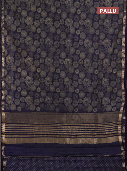 Semi Raw Silk Saree navy blue with allover butta prints and zari woven border