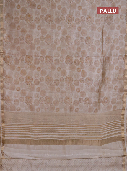 Semi Raw Silk Saree off white with allover prints and zari woven border