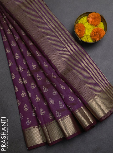 Semi Raw Silk Saree purple with allover butta prints and zari woven border
