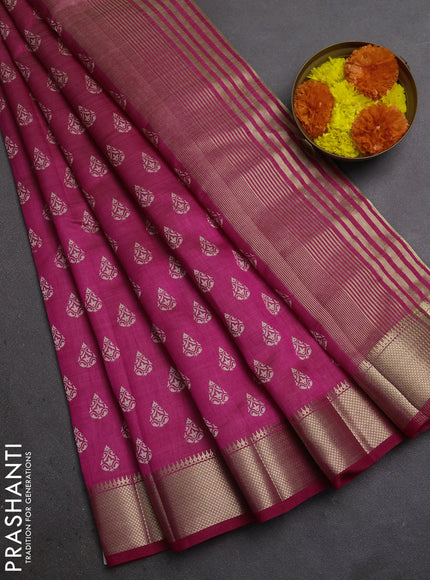 Semi Raw Silk Saree pink with allover butta prints and zari woven border