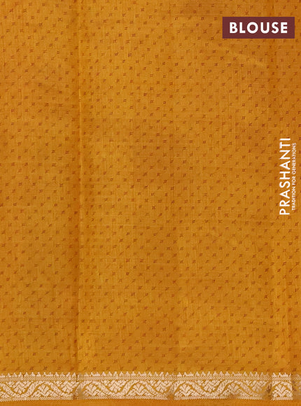 Semi Raw Silk Saree dark mustard with allover geometric prints and zari woven border