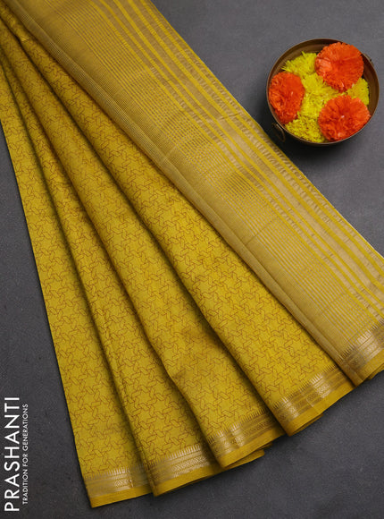 Semi Raw Silk Saree mustard yellow with allover butta prints and zari woven border