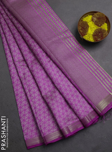 Semi Raw Silk Saree lavender with allover butta prints and zari woven border