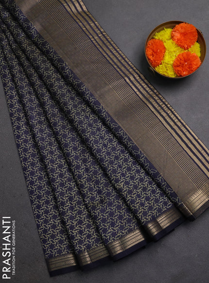 Semi Raw Silk Saree navy blue with allover butta prints and zari woven border