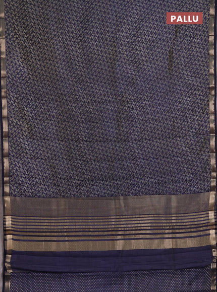 Semi Raw Silk Saree navy blue with allover butta prints and zari woven border