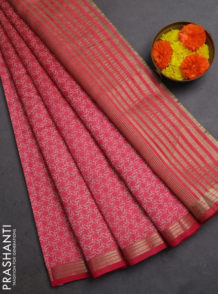 Semi Raw Silk Saree pink with allover butta prints and zari woven border